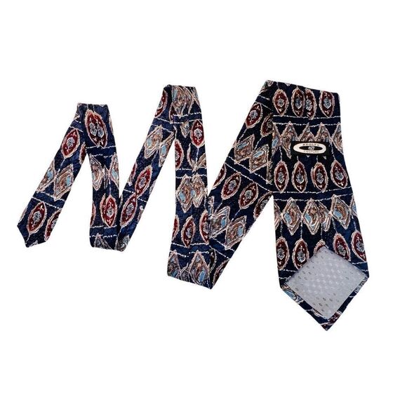 Vintage 90s Aldofo Couture Retro Art Deco Silk Navy Blue 55" x 4" Necktie Tie - Picture 3 of 10